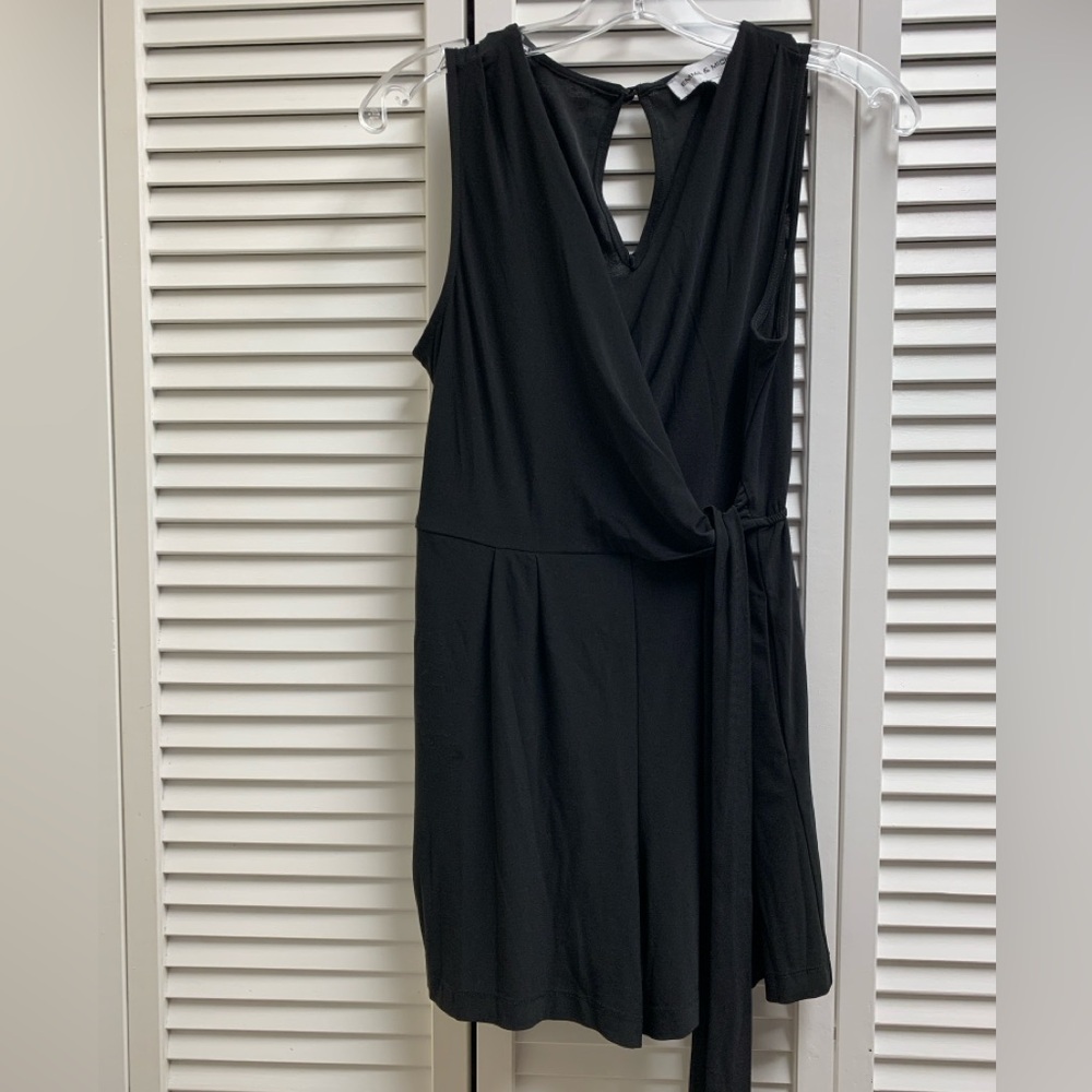 Emma & Michele Black Shorts Jump Suit Wrap Belted Tie At Waist Elastic Back